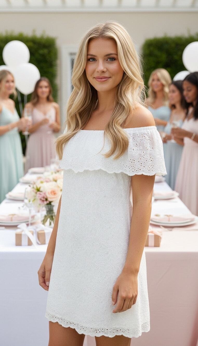 Lauren Ralph Lauren Off-The-Shoulder Embroidered Bridal Dress Cotton White Size4